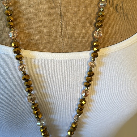 Gold Crystal Long Necklace with Hoop Detail Teardrop Crystal NWT - Picture 4 of 5